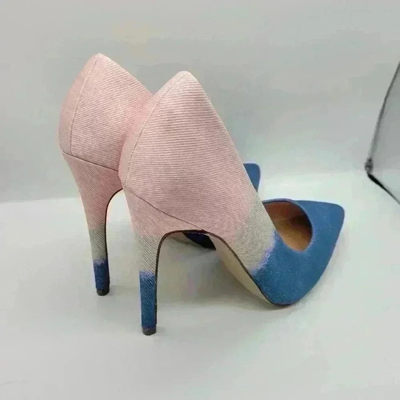 ShoeDazzle High Heels Pumps Denim Size 7.5 Light BLUE SOFT PINK Stiletto Pointed - Picture 3 of 12